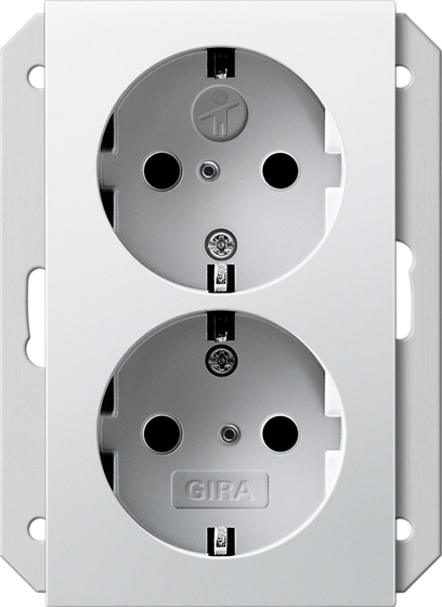 Gira Двойная розетка SCHUKO 16 A 250 В~ с затвором (shutter) и символом  для 1,5-местн. приборной коробки скрытого монтажа