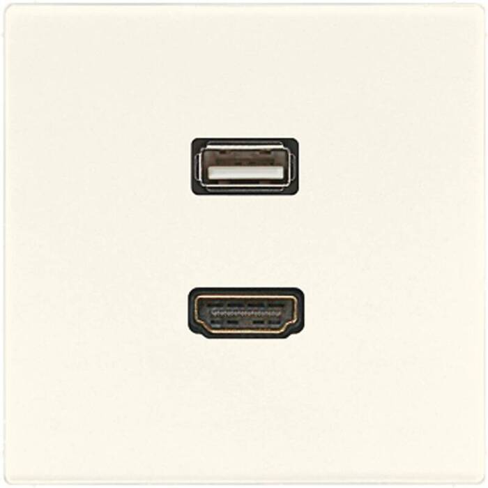 Розетка HDMI+USB Jung LS 990, скрытый монтаж, слоновая кость, MALS1163