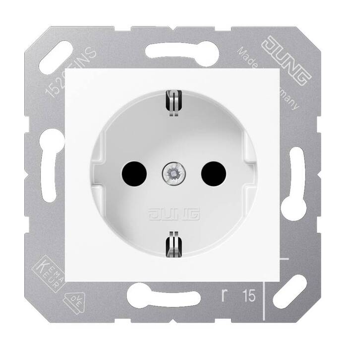Розетка Jung CD 500, скрытый монтаж, с заземлением, белый, CD5121BFWW