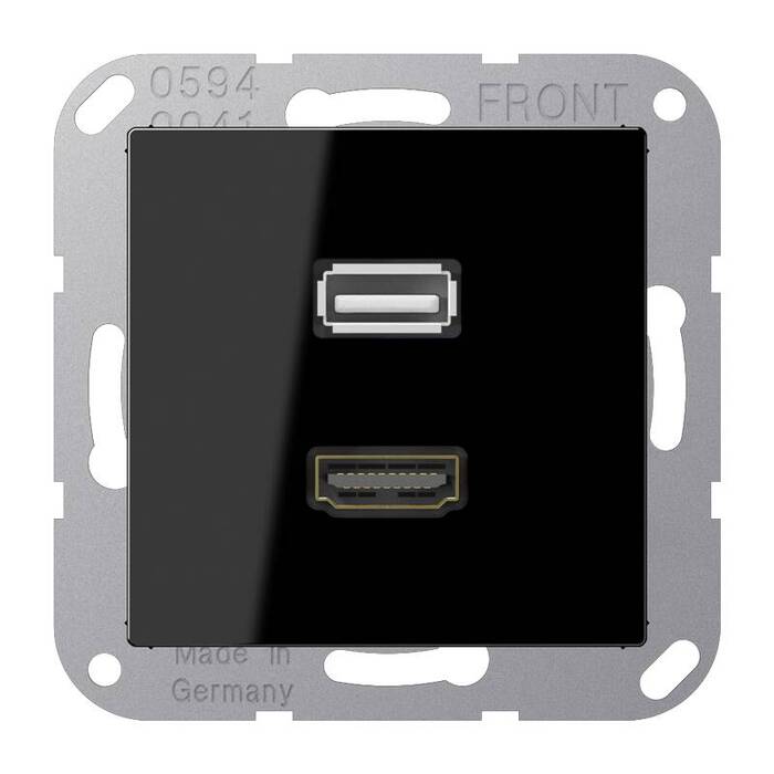 Розетка HDMI+USB Jung А-СЕРИЯ, скрытый монтаж, черный, MAA1163SW